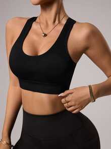 Solea Cove Solea Cove Women's Seamless Solid Color Sports Bra, Suitable For Yoga, Gym, Running And Fitness Training - Black - View 7
