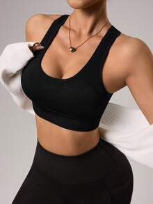 Solea Cove Solea Cove Women's Seamless Solid Color Sports Bra, Suitable For Yoga, Gym, Running And Fitness Training - Black - View 3