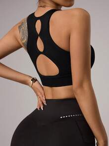 Solea Cove Solea Cove Women's Seamless Solid Color Sports Bra, Suitable For Yoga, Gym, Running And Fitness Training - Black - View 4