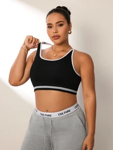 SHEIN Rhythm Era Plus Size Women's Back Closure Sports Bra - Black and White - View 4