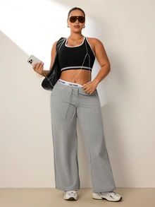 SHEIN Rhythm Era Plus Size Women's Back Closure Sports Bra - Black and White - View 6
