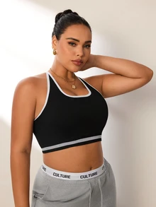 SHEIN Rhythm Era Plus Size Women's Back Closure Sports Bra - Black and White - View 5