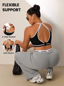 SHEIN Rhythm Era Plus Size Women's Back Closure Sports Bra - Black and White - View 9
