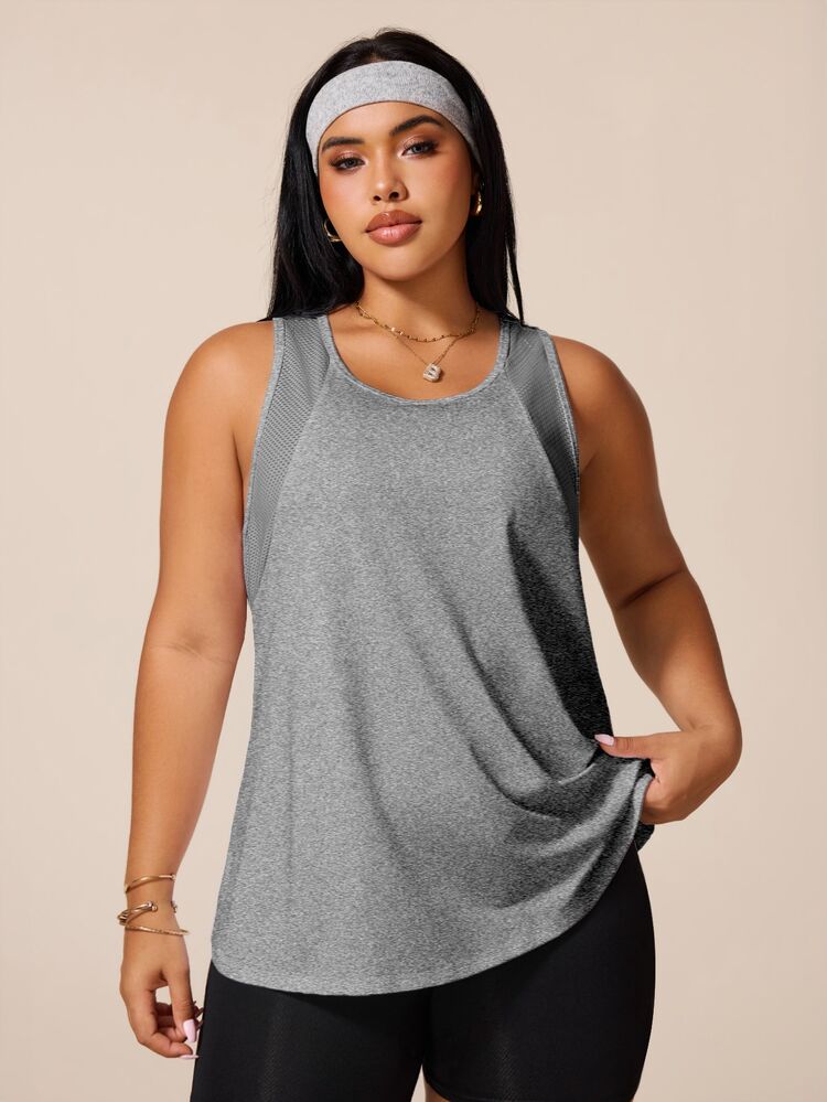 SHEIN Rhythm Era Women's Plus Size Casual Breathable Sports Tank Top Gym Pink Summer - Grey - View 6