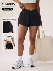 Rhythm Era Plus Size Women's Criss-Cross Waist 2 In 1 Sports Shorts For Yoga, Outdoor, Gym - Black - View 1
