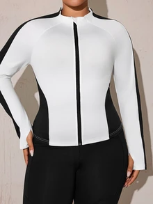 SHEIN Rhythm Era جاكيت رياضي قصير بسحاب وياقة واقفة بتصميم كتل لونية أسود وأبيض - متعدد الألوان - مشاهدة 5