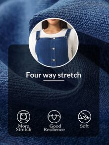 Flexra Gaun Denim Wanita Ukuran Besar, Longgar, Nyaman, Kasual untuk Perjalanan Sehari-hari - Medium Wash - View 8