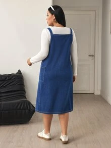 Flexra Gaun Denim Wanita Ukuran Besar, Longgar, Nyaman, Kasual untuk Perjalanan Sehari-hari - Medium Wash - View 2