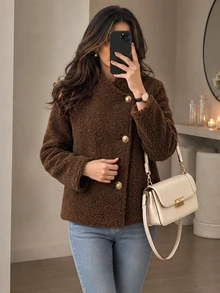 Yalmera Fall Clothes FOR WomenWomen's Solid Color Casual Versatile Daily Long Sleeve Jacket - Brown - View 1