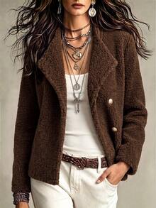 Yalmera Fall Clothes FOR WomenWomen's Solid Color Casual Versatile Daily Long Sleeve Jacket - Brown - View 3