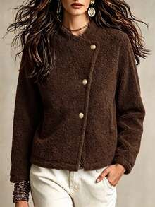 Yalmera Fall Clothes FOR WomenWomen's Solid Color Casual Versatile Daily Long Sleeve Jacket - Brown - View 6