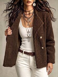 Yalmera Fall Clothes FOR WomenWomen's Solid Color Casual Versatile Daily Long Sleeve Jacket - Brown - View 5