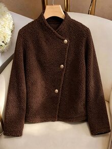 Yalmera Fall Clothes FOR WomenWomen's Solid Color Casual Versatile Daily Long Sleeve Jacket - Brown - View 9