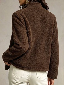 Yalmera Fall Clothes FOR WomenWomen's Solid Color Casual Versatile Daily Long Sleeve Jacket - Brown - View 2