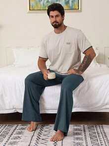 DAZY Men's Solid Color Tee And Loungewear Set, Spring/Summer Pajamas - Royal Blue - View 6