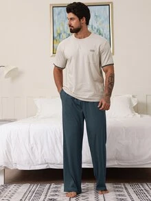 DAZY Men's Solid Color Tee And Loungewear Set, Spring/Summer Pajamas - Royal Blue - View 4