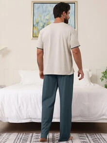 DAZY Men's Solid Color Tee And Loungewear Set, Spring/Summer Pajamas - Royal Blue - View 2