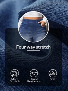 Flexra Women Plus Size Elastic Straight Leg Denim Jeans With Elastic Waistband - Medium Wash - View 8
