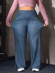 Flexra Fall Casual Straight Leg Stretchy Denim Daily Wear Washed Comfortable Plus Size Jeans For Women - Blue - View 5
