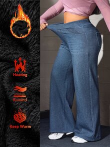 Flexra Fall Casual Straight Leg Stretchy Denim Daily Wear Washed Comfortable Plus Size Jeans For Women - Blue - View 1