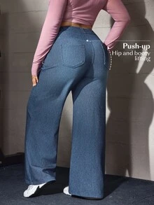 Flexra Fall Casual Straight Leg Stretchy Denim Daily Wear Washed Comfortable Plus Size Jeans For Women - Blue - View 2