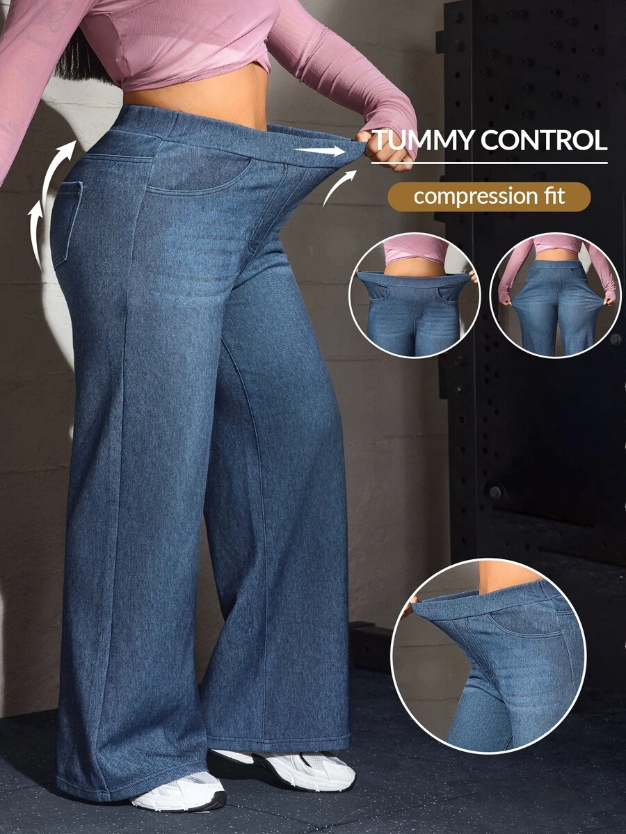 Flexra Fall Casual Straight Leg Stretchy Denim Daily Wear Washed Comfortable Plus Size Jeans For Women - Blue - View 1
