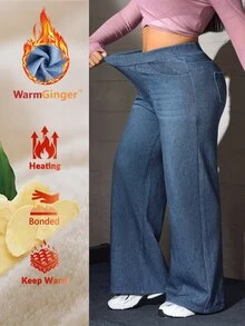 Flexra Fall Casual Straight Leg Stretchy Denim Daily Wear Washed Comfortable Plus Size Jeans For Women - Blue - View 12