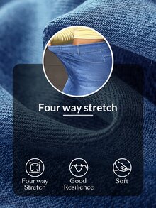 Flexra Plus Size Women's Elastic Casual Bodycon Split Hem Elastic Waist Denim Mini Skirt - Light Wash - View 8