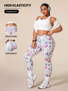 Rhythm Era Women's Plus Size Floral Print High Waist Athletic Leggings - Multicolor - View 1