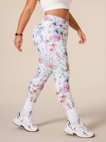 Rhythm Era Women's Plus Size Floral Print High Waist Athletic Leggings - Multicolor - View 5