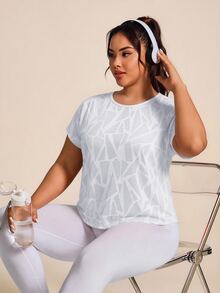 SHEIN Rhythm Era Casual Versatile Plus Size Orange Color-Changing Jacquard Fabric Backless Short Sleeve Sports T-Shirt - White - View 4