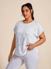 SHEIN Rhythm Era Casual Versatile Plus Size Orange Color-Changing Jacquard Fabric Backless Short Sleeve Sports T-Shirt - White - View 2