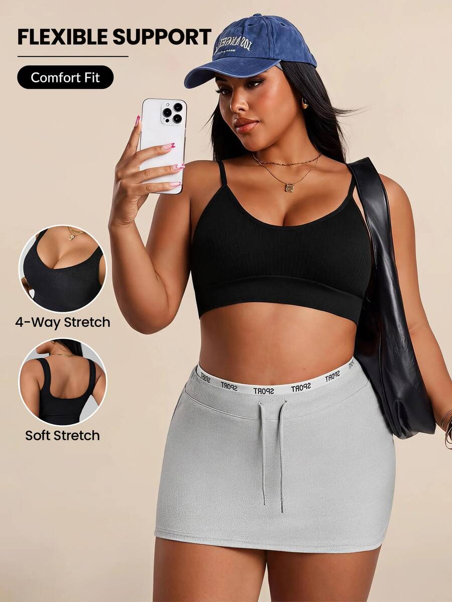Rhythm Era Seamless Plus Size Sports Bra, Solid Color Wireless, Lift & Support, Suitable For Yoga And Fitness - Black - View 1