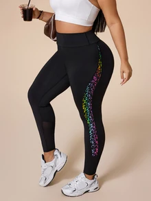 SHEIN Rhythm Era Plus Size Women's Colorblock Casual Versatile Daily Wear Sports Tight Leggings - Multicolor - View 6