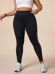 SHEIN Rhythm Era Plus Size Women's Colorblock Casual Versatile Daily Wear Sports Tight Leggings - Multicolor - View 4