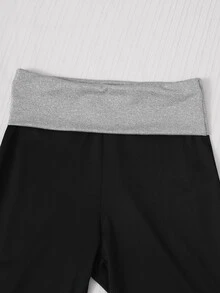 3件組女款青少年黑色運動休閒舒適時尚多件套裝長褲，個性化腰部設計，喇叭褲腳剪裁 - 灰色 - 查看 5