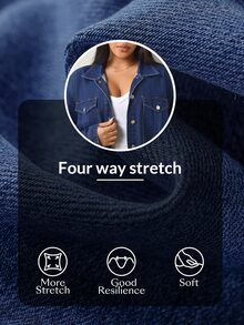 Flexra جاكيت جينز داكن اللون بخصر مطاطي كاجوال للدراجات النارية للنساء مقاسات كبيرة - أزرق داكن - مشاهدة 8