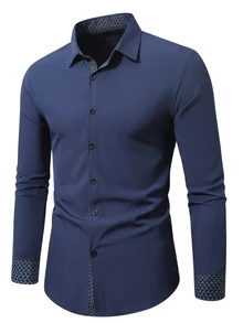 Manfinity Mode Men's Long Sleeve Business Casual Shirt With Patchwork Placket And Cuffs - Multicolor - View 3