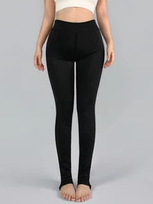 DAZY Women's Solid Color High Waist Stirrup Leggings Fall Gym Running Black Athletic Comfort Modest Low Waist Baggy Gym Pilates - Black - View 9