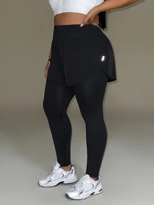 SHEIN Rhythm Era 2合1高腰收身瑜伽緊身褲 - 黑色 - 查看 8