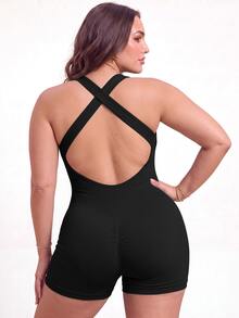 SHEIN Unity Women Plus Size Sports Jumpsuits - Black - View 2