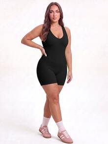 SHEIN Unity Women Plus Size Sports Jumpsuits - Black - View 4