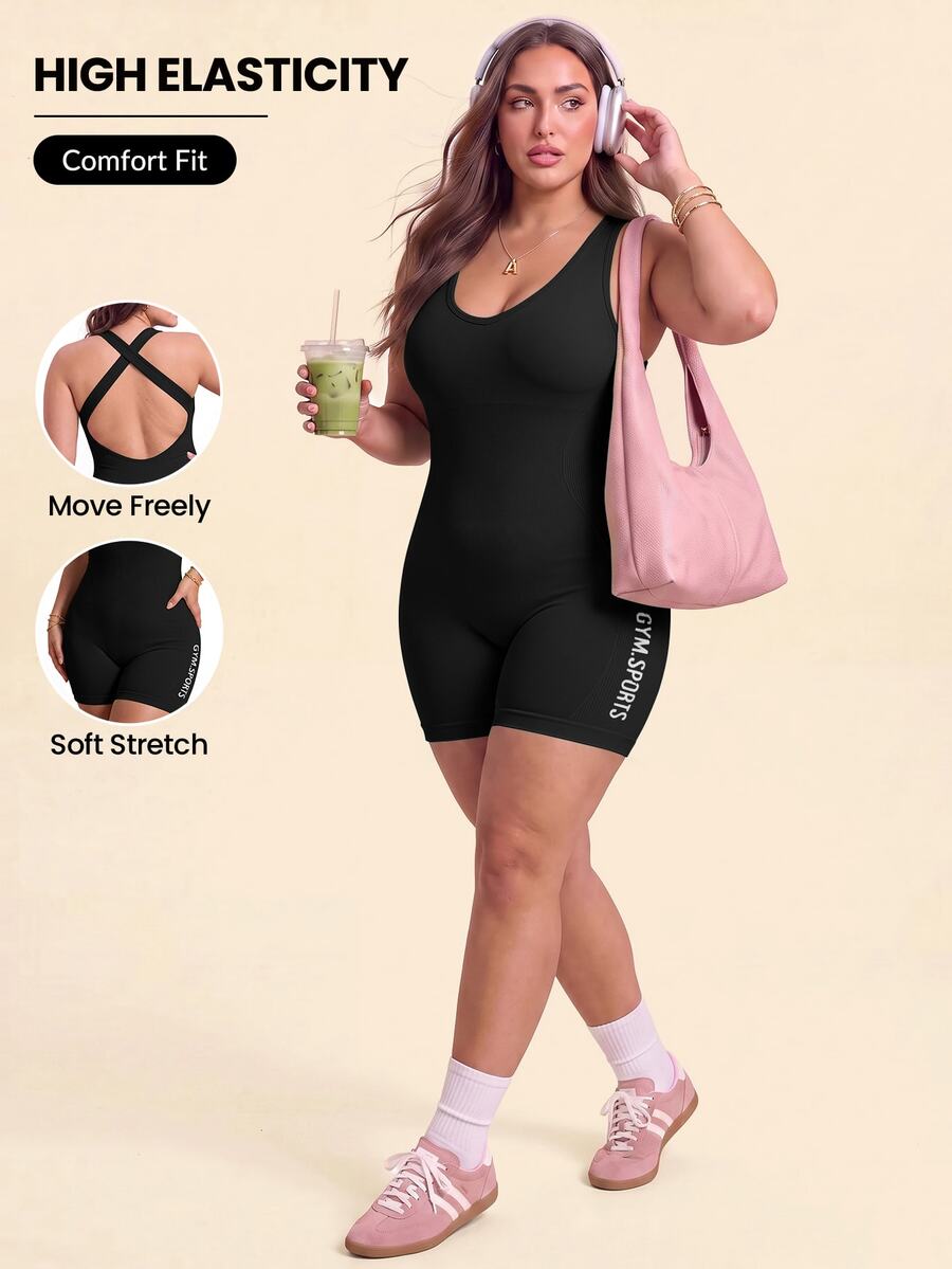 SHEIN Unity Women Plus Size Sports Jumpsuits - Black - View 1