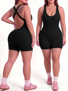 SHEIN Unity Women Plus Size Sports Jumpsuits - Black - View 3