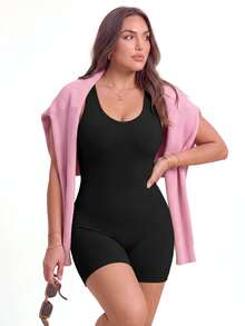 SHEIN Unity Women Plus Size Sports Jumpsuits - Black - View 6