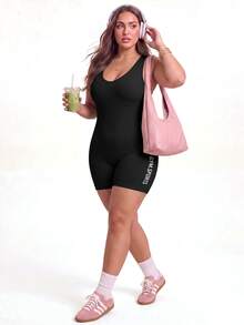 SHEIN Unity Women Plus Size Sports Jumpsuits - Black - View 8