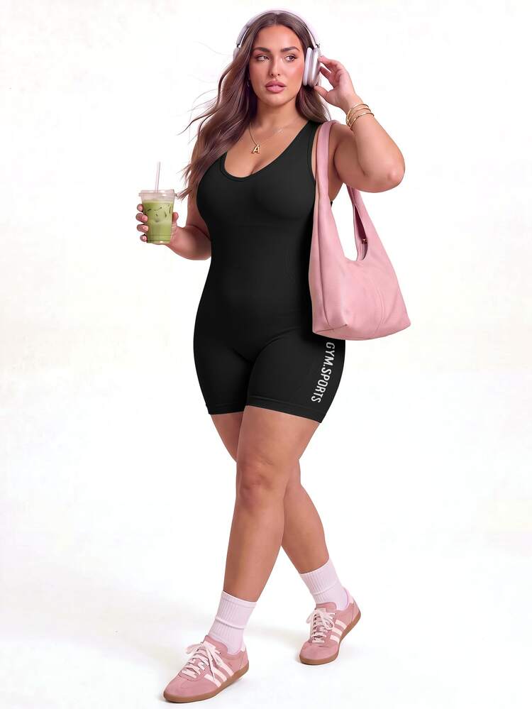 SHEIN Unity Women Plus Size Sports Jumpsuits - Black - View 8