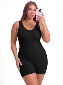 SHEIN Unity Women Plus Size Sports Jumpsuits - Black - View 5