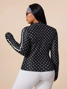 Rhythm Era Plus Size Women's Polka Dot Pattern Long Sleeve Zip-Up Sports Jacket Fall - Black - View 2