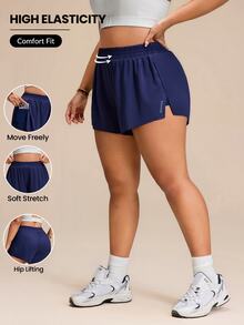 SHEIN Rhythm Era Casual Versatile Navy Blue Shorts With Storage Pockets, Back Pleats, Slim Fit And Flattering Gym Summer - Navy Blue - View 1